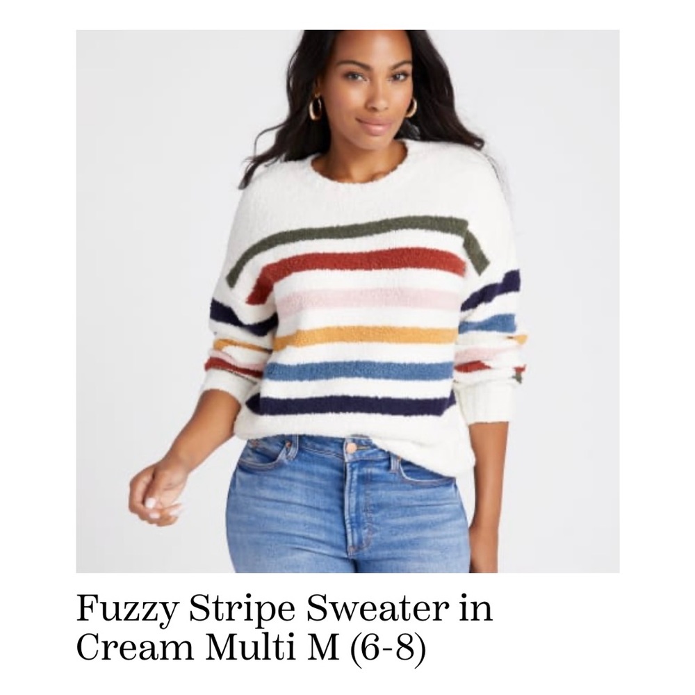 Lush Fuzzy Stripe Sweater in Cream Multi M (6-8)